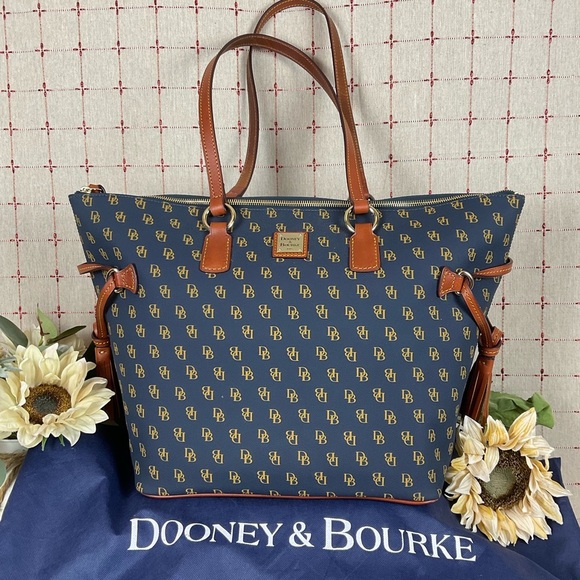 Dooney & Bourke Handbags - Dooney & Bourke Navy DB Monogram Tassel Executive Tote XL Handbag NG1566 NV New